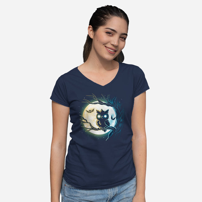 Owl Night-Womens-V-Neck-Tee-Vallina84