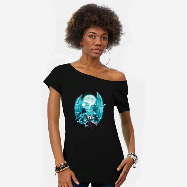 Blue Eyes White Dragon-Womens-Off Shoulder-Tee-dandingeroz