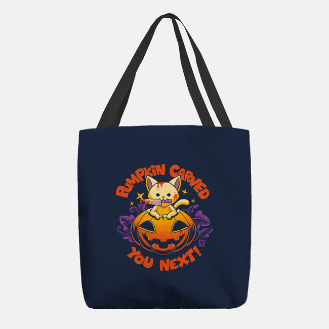 Pumpkin Carved You Next-None-Basic Tote-Bag-worlddominationforcats