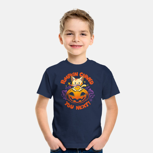 Pumpkin Carved You Next-Youth-Basic-Tee-worlddominationforcats