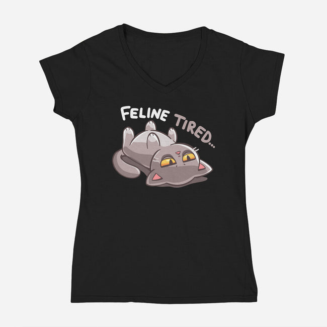 Feline Tired-Womens-V-Neck-Tee-TechraNova