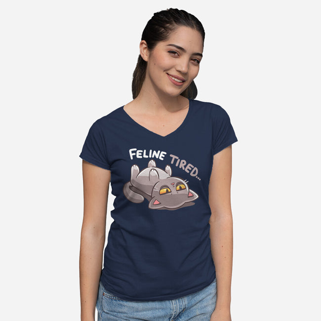 Feline Tired-Womens-V-Neck-Tee-TechraNova