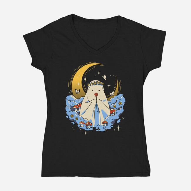 Ghost And Flowers-Womens-V-Neck-Tee-yumie