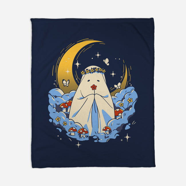 Ghost And Flowers-None-Fleece-Blanket-yumie