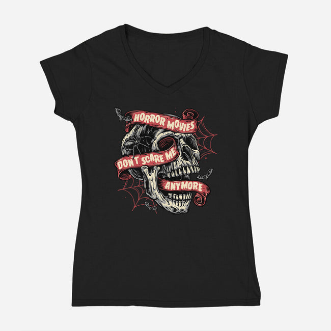 Horror Movies Aren't Scary-Womens-V-Neck-Tee-glitchygorilla