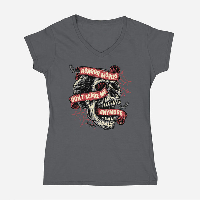 Horror Movies Aren't Scary-Womens-V-Neck-Tee-glitchygorilla