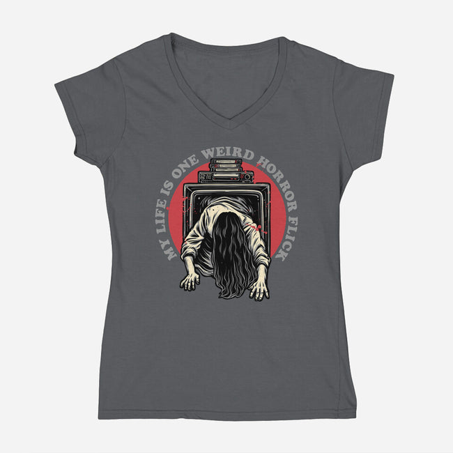 One Big Horror Flick-Womens-V-Neck-Tee-glitchygorilla