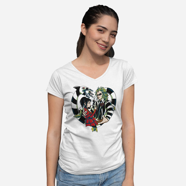 The Demon And The Wife-Womens-V-Neck-Tee-ellr