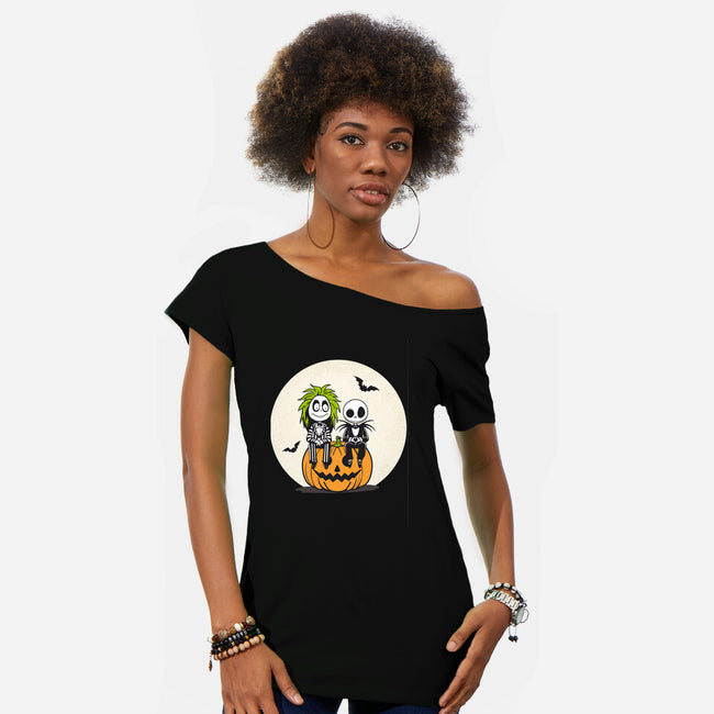 Jack And Beetlejuice-Womens-Off Shoulder-Tee-Tusetdesign