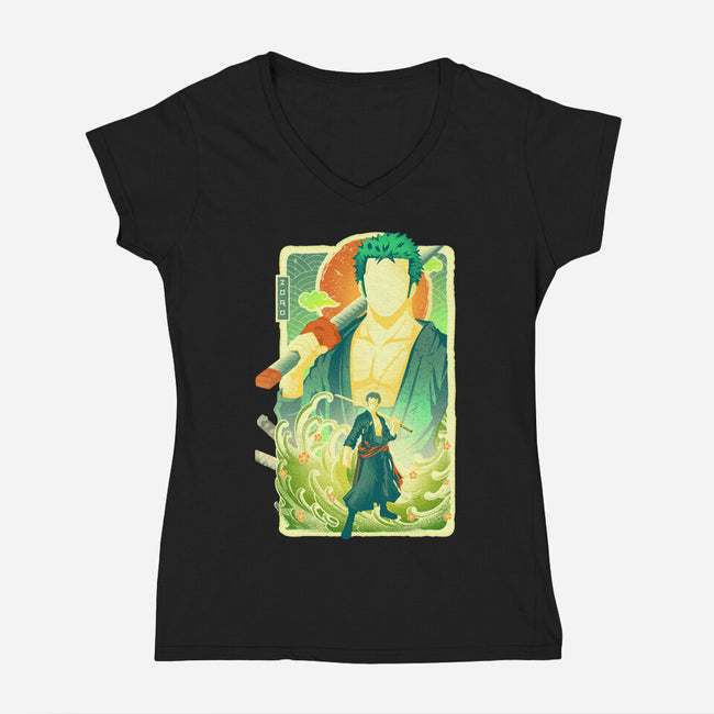 Great Wave Zoro-Womens-V-Neck-Tee-hypertwenty