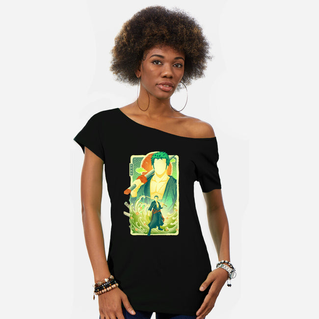 Great Wave Zoro-Womens-Off Shoulder-Tee-hypertwenty