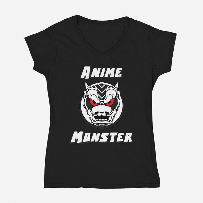 Anime Monster Logo-Womens-V-Neck-Tee-Anime Monster