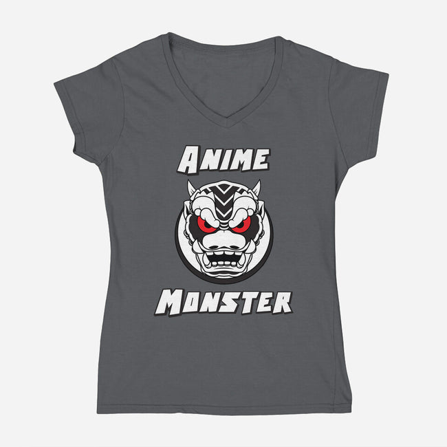 Anime Monster Logo-Womens-V-Neck-Tee-Anime Monster