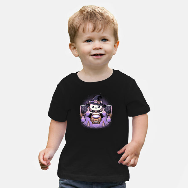 Spooky Witch Cat-Baby-Basic-Tee-Astrobot Invention