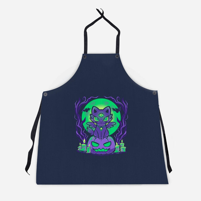 Spooky Moonlit Cat-Unisex-Kitchen-Apron-TechraNova