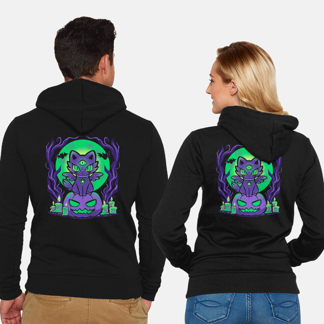 Spooky Moonlit Cat-Unisex-Zip-Up-Sweatshirt-TechraNova