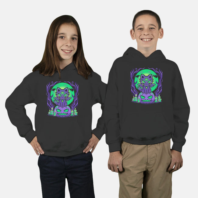 Spooky Moonlit Cat-Youth-Pullover-Sweatshirt-TechraNova