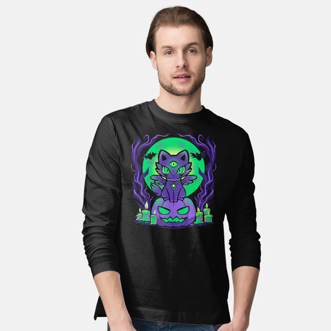 Spooky Moonlit Cat-Mens-Long Sleeved-Tee-TechraNova