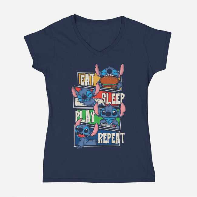 Stitch's Routine-Womens-V-Neck-Tee-turborat14