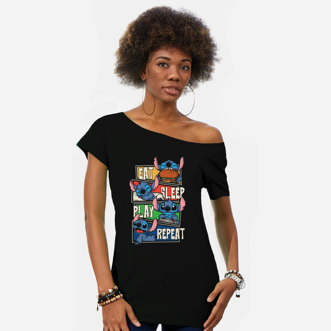 Stitch's Routine-Womens-Off Shoulder-Tee-turborat14