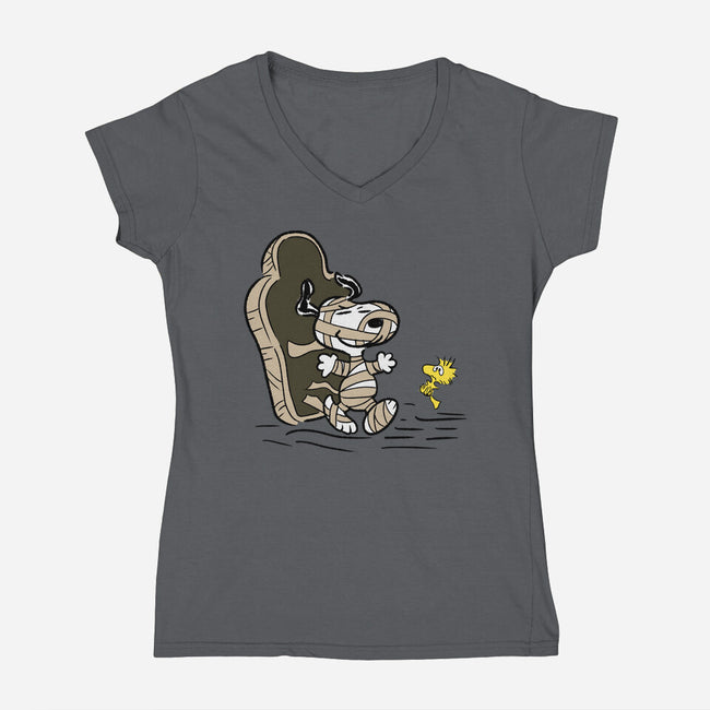 Mummy Dog-Womens-V-Neck-Tee-nickzzarto