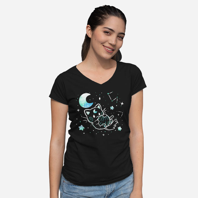 Cat In The Stars-Womens-V-Neck-Tee-TechraNova