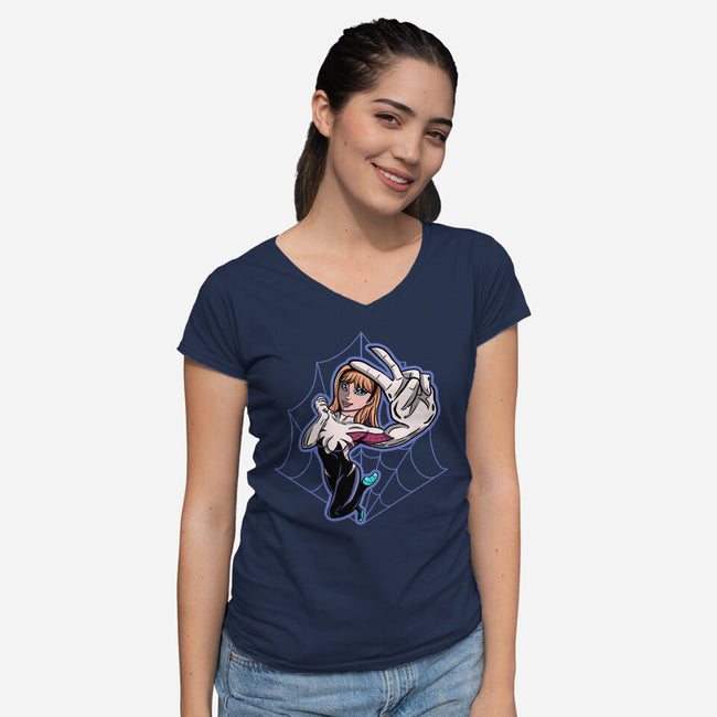 Ghost Or Spider-Womens-V-Neck-Tee-nickzzarto