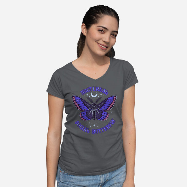 Nocturnal Social Butterfly-Womens-V-Neck-Tee-rmatix