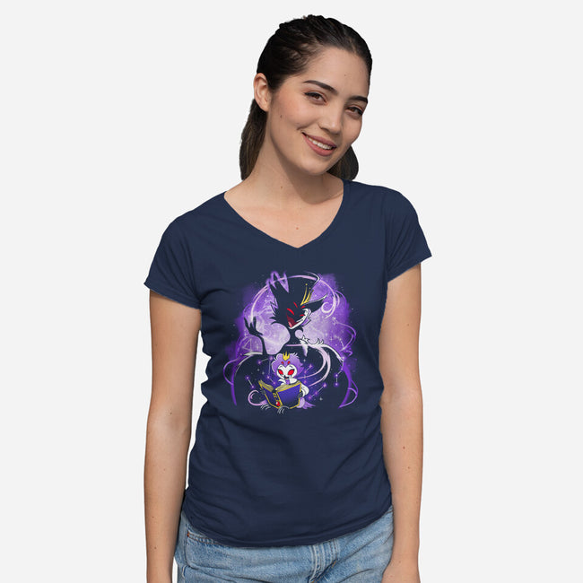 Demon Owl-Womens-V-Neck-Tee-Vallina84