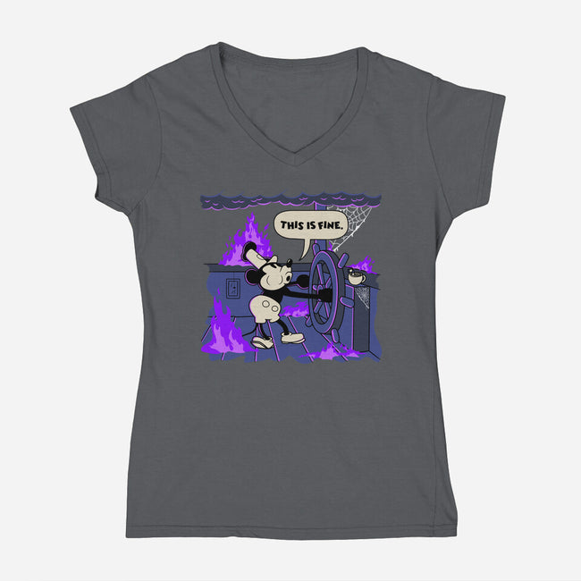 This Is Spooky But Fine-Womens-V-Neck-Tee-rocketman_art