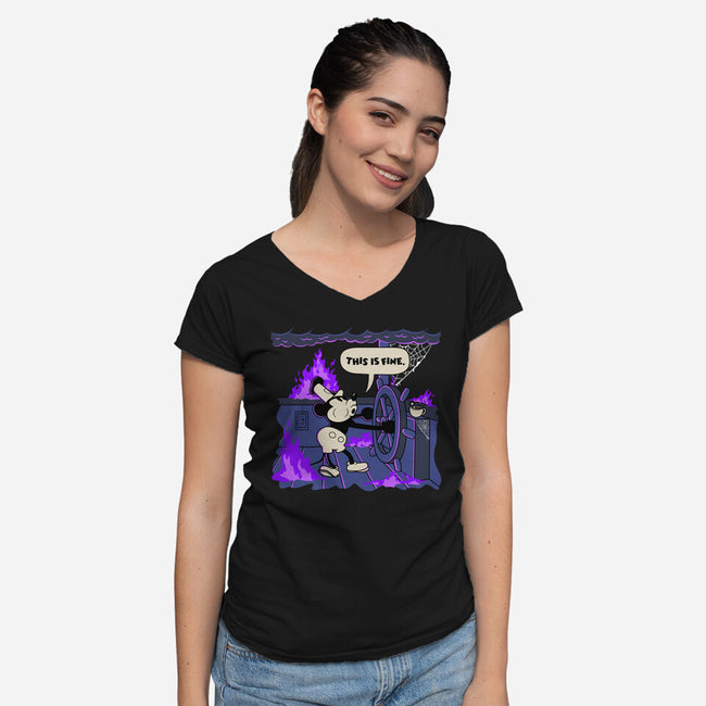 This Is Spooky But Fine-Womens-V-Neck-Tee-rocketman_art