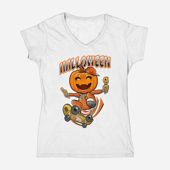 Skateboard Trickster-Womens-V-Neck-Tee-palmstreet