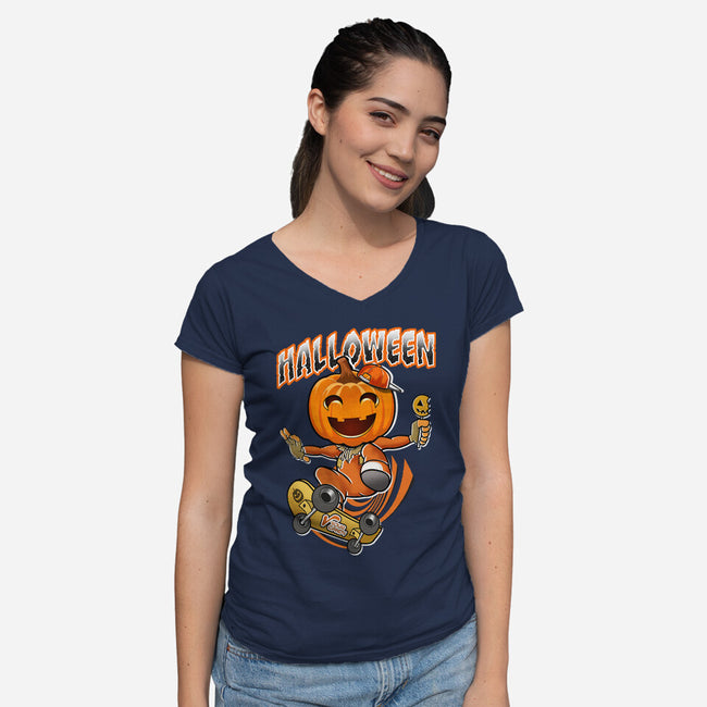 Skateboard Trickster-Womens-V-Neck-Tee-palmstreet