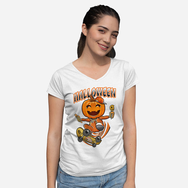 Skateboard Trickster-Womens-V-Neck-Tee-palmstreet