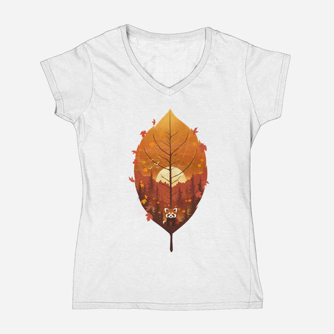 Red Leaf Panda-Womens-V-Neck-Tee-dandingeroz