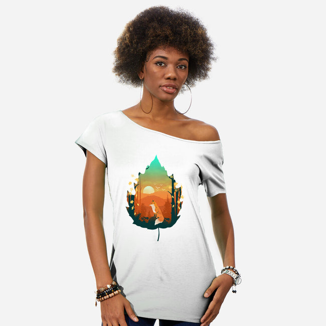 Red Leaf Fox-Womens-Off Shoulder-Tee-dandingeroz