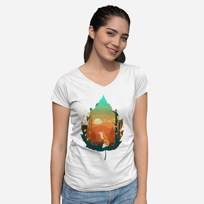 Red Leaf Fox-Womens-V-Neck-Tee-dandingeroz