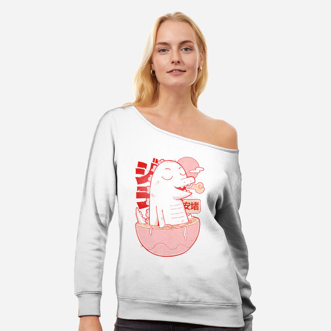 Ramen Dino-Womens-Off Shoulder-Sweatshirt-Kabuto Studio