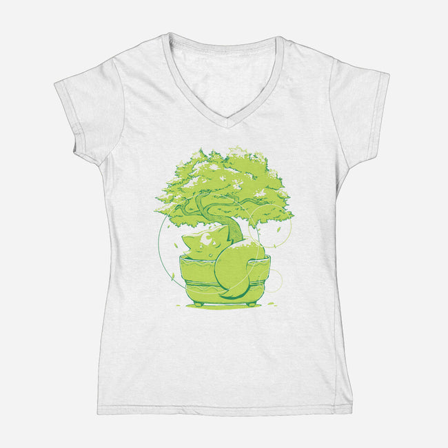 Foxy Tree-Womens-V-Neck-Tee-Kabuto Studio