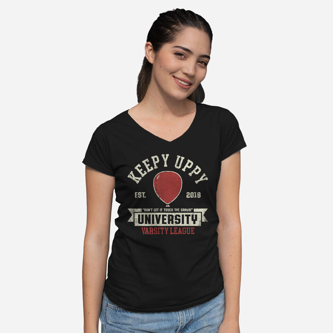 Keepy Uppy University-Womens-V-Neck-Tee-zachterrelldraws