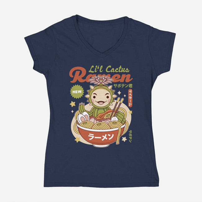 Lil Cactus Ramen-Womens-V-Neck-Tee-LAGELANTEE