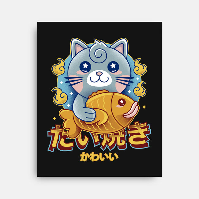 Cat And Taiyaki Kawaii-None-Stretched-Canvas-LAGELANTEE