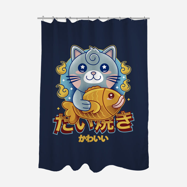 Cat And Taiyaki Kawaii-None-Polyester-Shower Curtain-LAGELANTEE