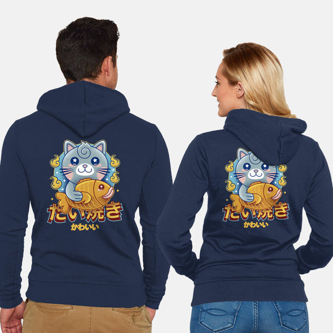 Cat And Taiyaki Kawaii-Unisex-Zip-Up-Sweatshirt-LAGELANTEE