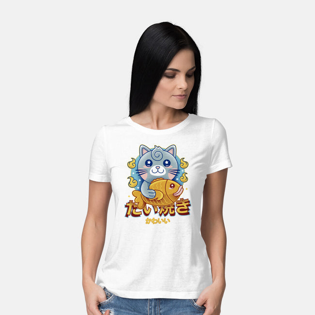 Cat And Taiyaki Kawaii-Womens-Basic-Tee-LAGELANTEE