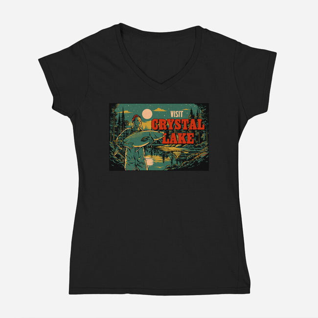 Visit Crystal Lake-Womens-V-Neck-Tee-Hafaell