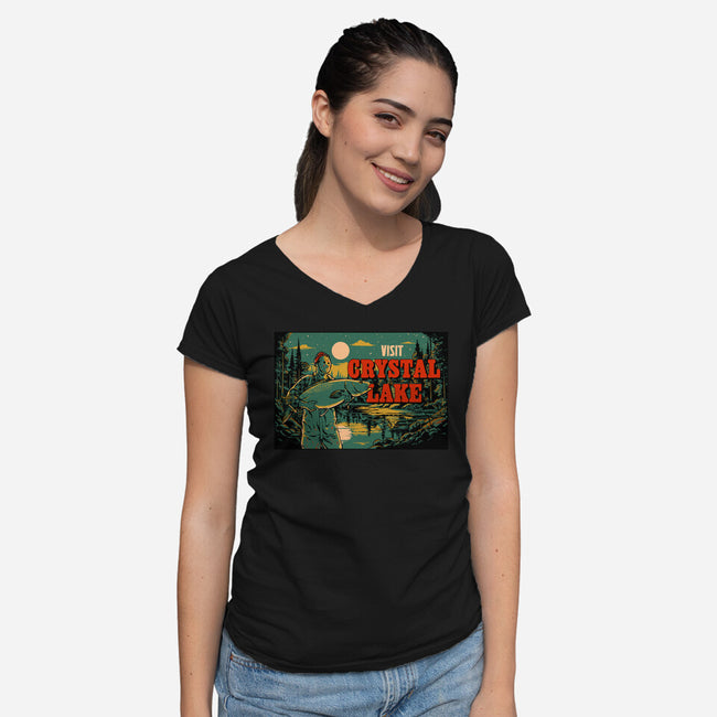 Visit Crystal Lake-Womens-V-Neck-Tee-Hafaell