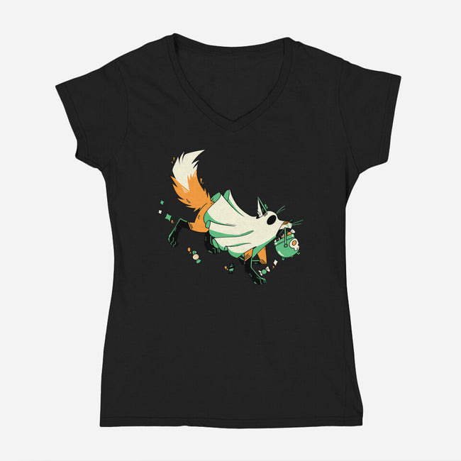 Fox Ghost-Womens-V-Neck-Tee-GloamingFoxes