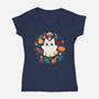 Kitten Ghost Autumn-Womens-V-Neck-Tee-Vallina84