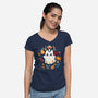 Kitten Ghost Autumn-Womens-V-Neck-Tee-Vallina84